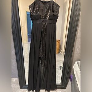 Black sequin top high low dress. Worn once. Size 0